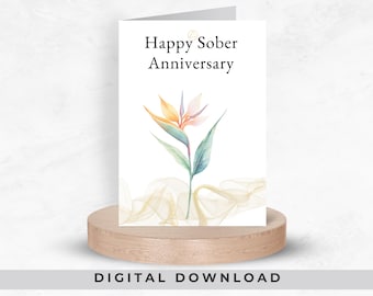 Printable Sober Anniversary Card, Floral Design Recovery Milestone,  2 Sizes - Digital & Printable