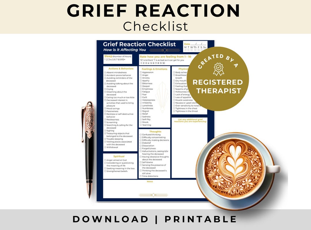 Grief and Loss Checklist, Blue Bereavement Printable Worksheet, 1 Page ...