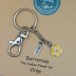 Yellow Buttercup Keyring – Virgo Birth Flower Jewellery Gift Symbolising Joy, Youthfulness and New Beginnings
