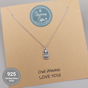 Owl Necklace – Sterling Silver Belcher Chain, Handmade Owl Pendant Gift for Nature Lovers, Animal Jewellery, Woodland Charm Necklace