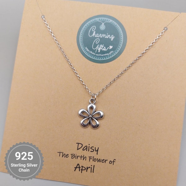 Silver Daisy Necklace, Tibetan Silver Personalised Charming Gifts, Thank You Bridesmaid, April Birthmonth Birthflower Birthday Jewellery.