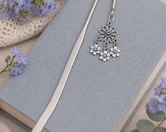 Flower Bookmark – Large Tibetan Silver Charm on a Metal Book Marker, Includes Personalised Backing Card