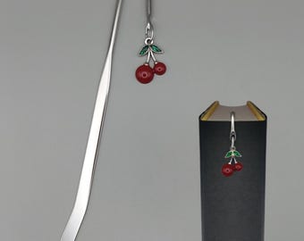 Cherry Bookmark – Tibetan Silver Charm on a Metal Book Marker, Includes Personalised Backing Card