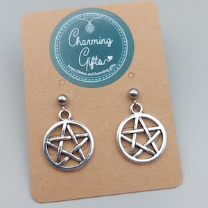 Pentagram Stud Earrings – Gothic Witchy Jewellery, Occult Symbol Silver or Steel Star Earrings Gift for Her