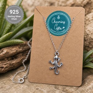 Lizard Necklace – Tibetan Silver Charm on a Sterling Silver Chain, Includes Personalised Backing Card