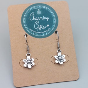 Small Flower Earrings – Tibetan Silver Charm, Elegant Floral Jewellery Gift for Beauty, Growth & Friendship