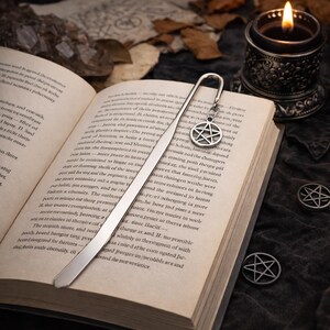 Pentagram Bookmark – Tibetan Silver Charm on a Metal Book Marker, Includes Personalised Backing Card