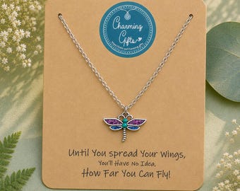 Dragonfly Necklace – Tibetan Silver Charm on Adjustable Steel Chain, Includes Personalised Backing Card