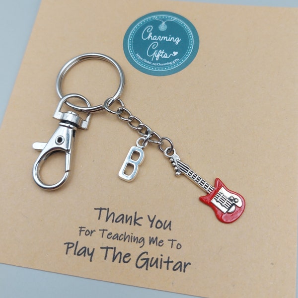 Red Electric Guitar Keyring, Charming Gifts, Personalised Keychain, Encouragement Gift, Guitar Teacher Thankyou Gift, Motivational Quotes.