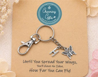 Butterfly Keyring – Tibetan Silver Charm on a Swivel Clasp Keychain, Includes Personalised Backing Card
