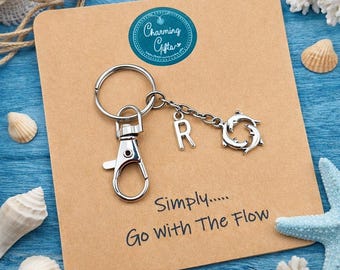 Dolphin Keyring – Tibetan Silver Charm on a Swivel Clasp Keychain, Includes Personalised Backing Card