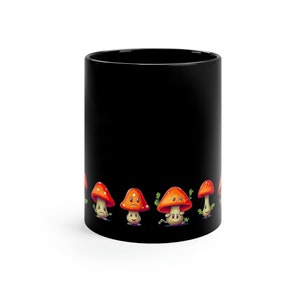 Black Ceramic Mushroom Mug 11oz - Charming Mini Mushroom Design - Unique Coffee & Tea Cup Black Ceramic Mug, Mushroom Mug HouseCritters