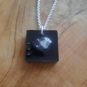 Orgonite pendant necklace, handmade with intuition, love and joy. Clear quartz piece, copper coil shungite, atomized metals ~crystals.
