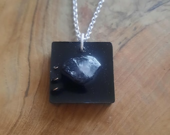 Orgonite pendant necklace, handmade with intuition, love and joy. Clear quartz piece, copper coil shungite, atomized metals ~crystals.