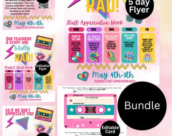 Teacher Appreciation Digital Flyer, 90's,  Staff Customizable Printable Flyer, Canva Template, Throw back, editable, teacher spirit week