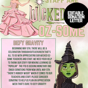 Carta de donación para maestros y personal de Wicked (Plantilla de Canva editable)