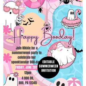 Editable Summerween Boo Day Invitation, Summer Ghost Pool Party, Summerween Birthday, Digital Download, Canva
