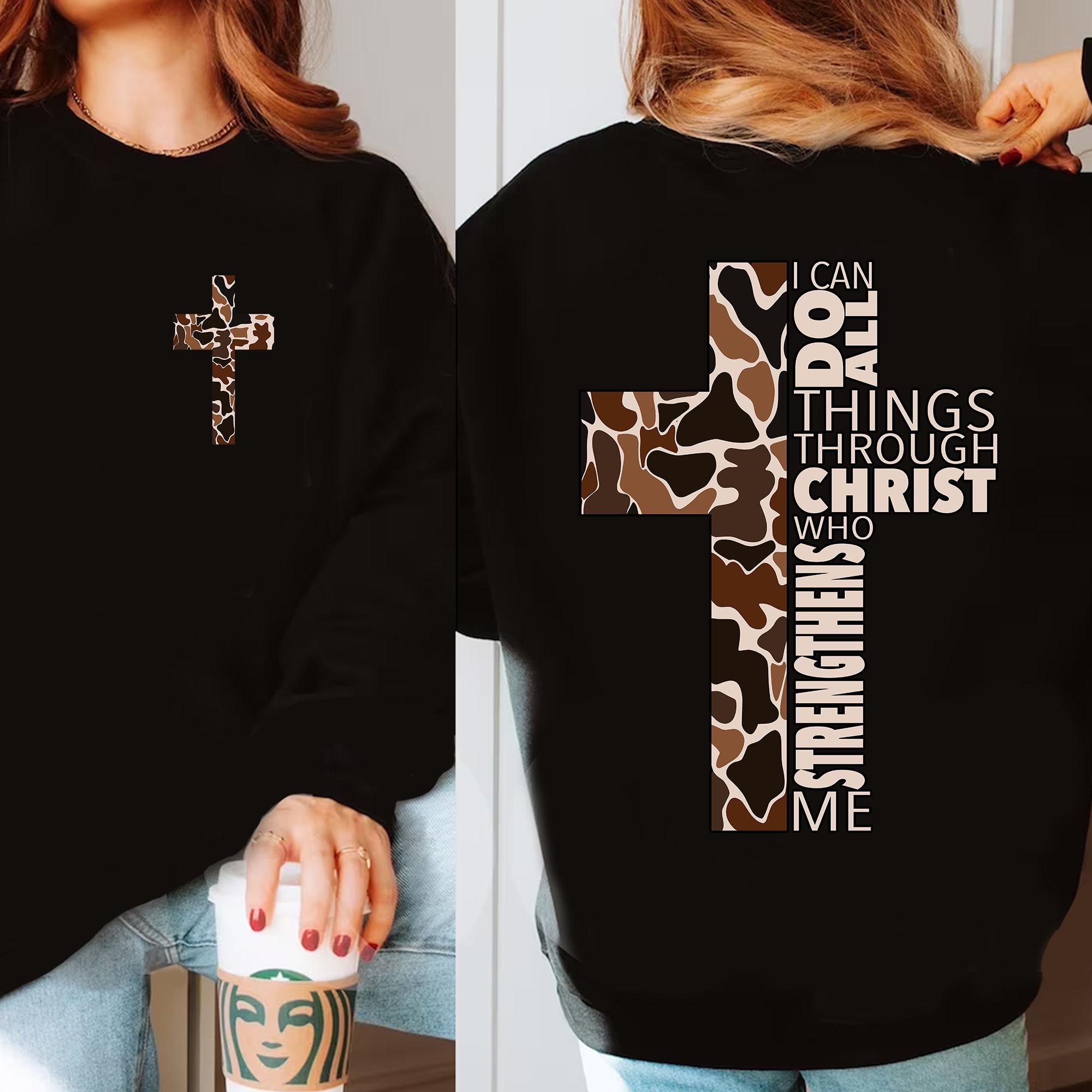 Retro Camo Cross Png, I Can Do All Things Through Christ Who Strengthens Me Png, With Pocket Cross