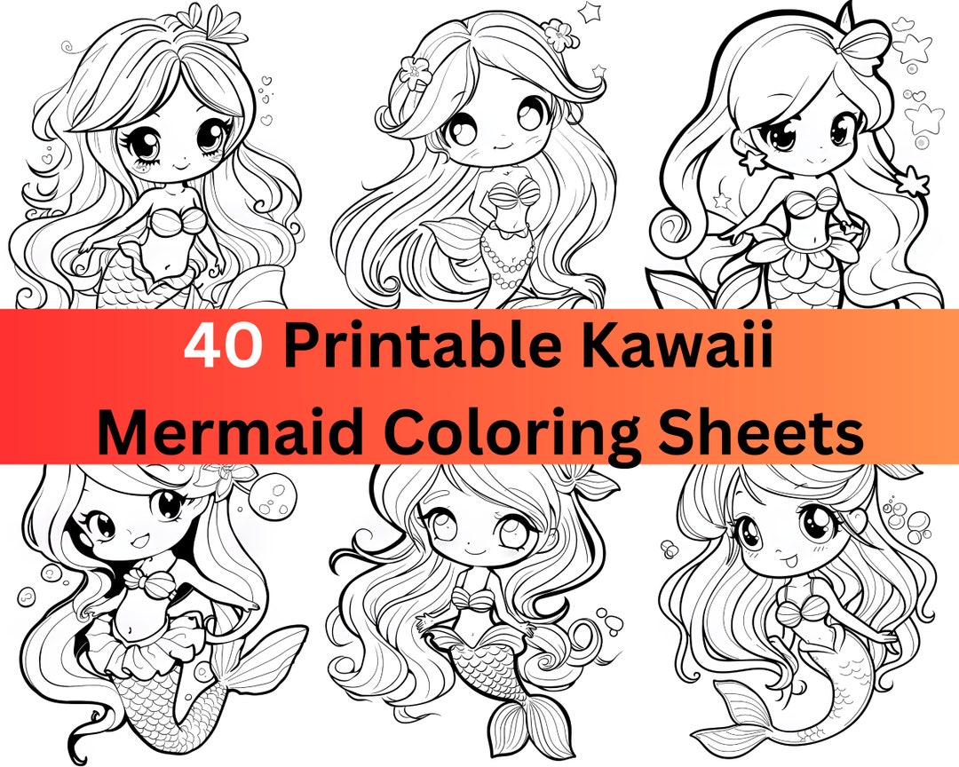 40 Kawaii Mermaid Coloring Pages | Mermaid Printable | Mermaid ...