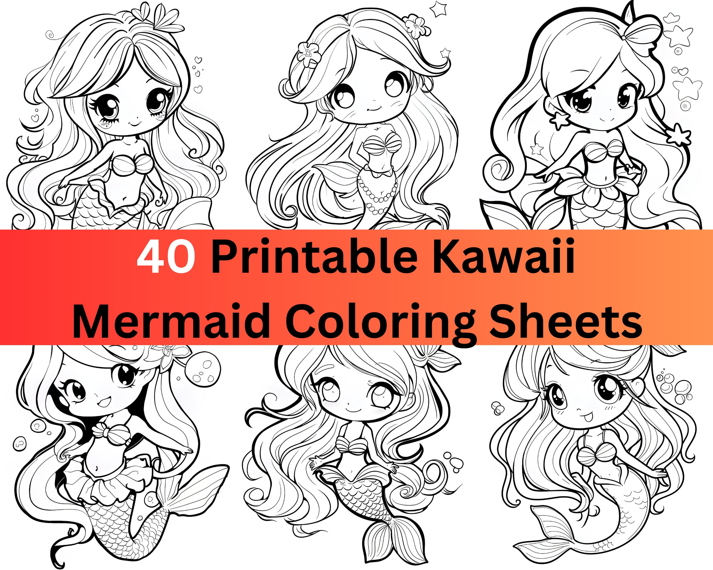 40 Kawaii Mermaid Coloring Pages | Mermaid Printable | Mermaid ...