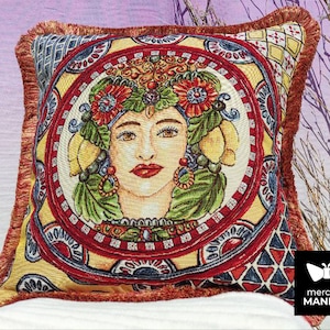 ゴブラン織りクッションカバー - ムーアヘッドの女性肖像画 - 地中海タペストリー枕カバー（幅45 cm）