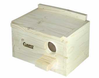 Elmato 13500 Budgie Kobel caja para cría, caja nido para periquitos, abeto macizo, cavidad nido, 25 x 16,5 x 16 cm