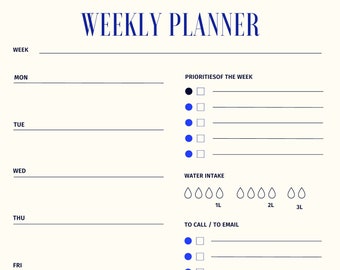 Eleganter Wochenplaner - Bleib organisiert und konzentriert die ganze Woche lang (blaue Version)