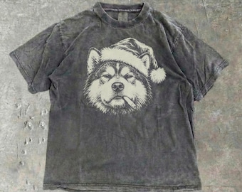 Comfort Colors® Alaskan Malamute Bad Santa Shirt, Christmas Malamute Mom Dad Gift, X-Mas Tee, Malamute Santa Hat