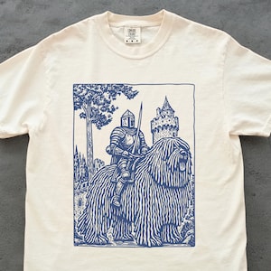 Knight Komondor Rider Vintage T-shirt, Retro 90s Graphic Tee, Dark Art, Medieval Funny Dog, Meme Shirt, Komondor Mom or Dad, Grimdark Gift