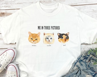 Me in Three Pictures Cat Comfort Colors T-Shirt - Funny Cat Mood Tee, Angry Cutie Sad Meme Shirt, Cat Mom Gift