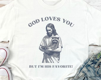 Mapache Dios te ama camisa, camiseta divertida de mapache vintage, camiseta retro de mapache, regalo de los amantes de los mapaches de los años 90 camiseta retro de panda de basura Cool Street Cat