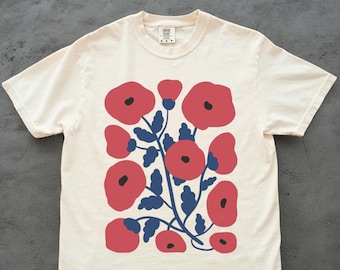 Matisse Poppy Floral Tee – Hand‑Drawn Linocut Style Flower Graphic Shirt, Comfort Colors, Soft Ink Print for Nature & Flower Lovers