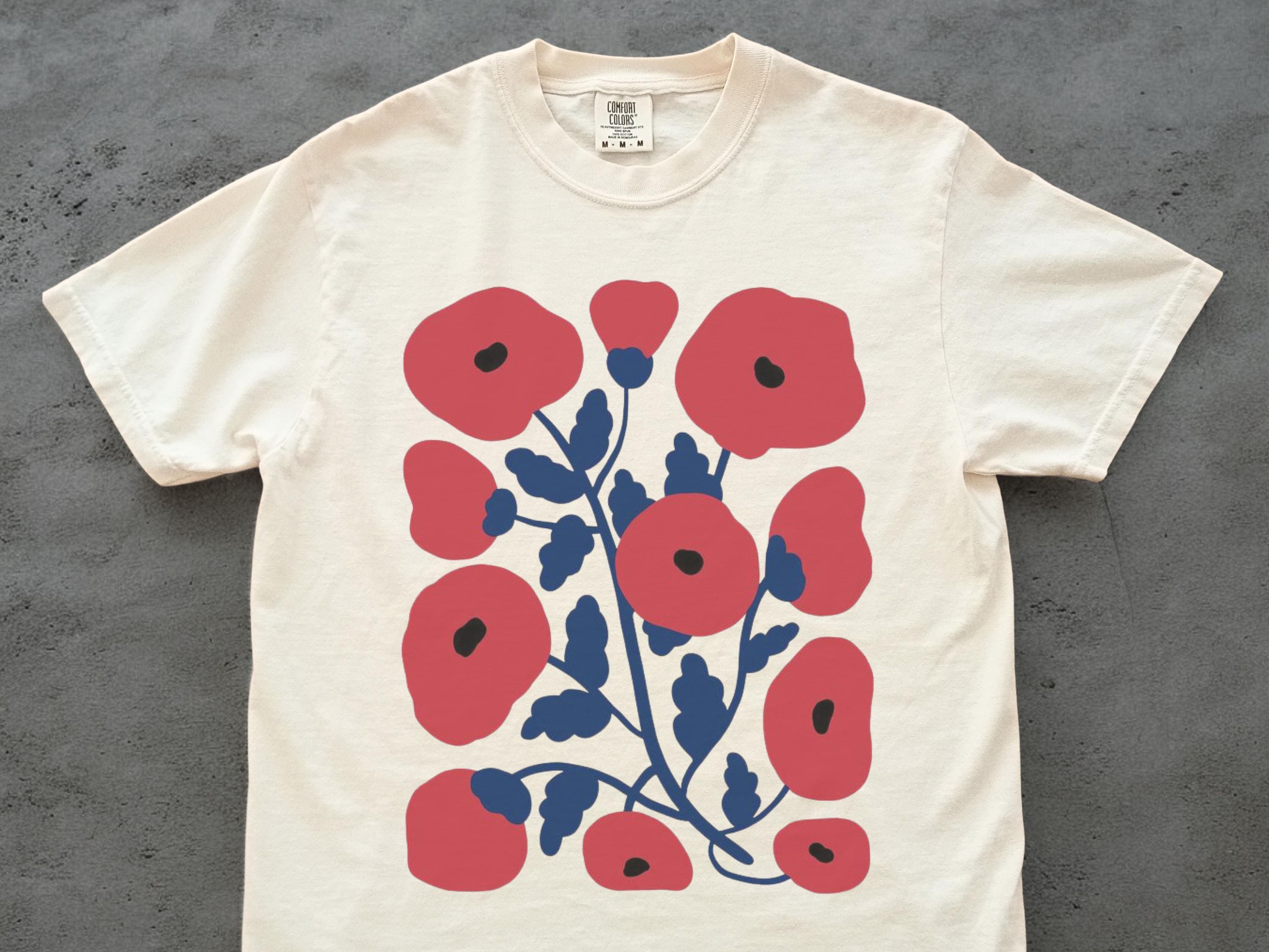 Matisse Poppy Floral Tee – Hand‑drawn Linocut Style Flower Graphic