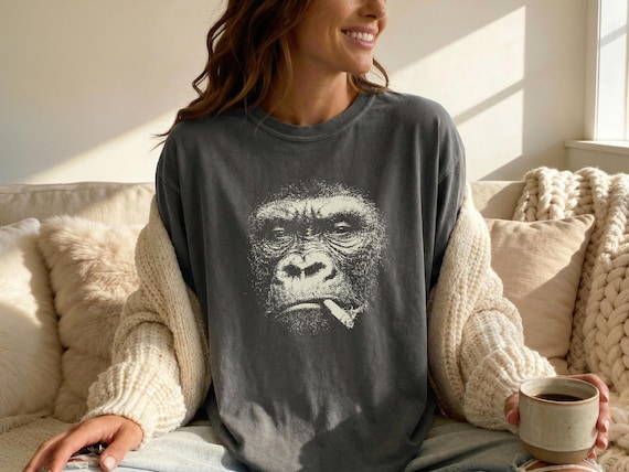 Smoking Gorilla Shirt, Vintage Y2K Grunge Gorilla Graphic Tee, Funny Ape Face Shirt, Comfort Colors® Edgy Meme, Gift Animal Lovers