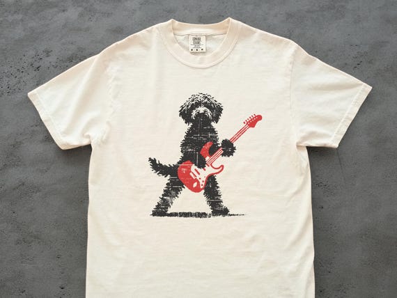 Goldendoodle Rock T-Shirt: Guitar Music Lover Tee, Doodle Mom or Dad Gift Shirt, Funny Rock Dog Style
