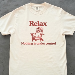 Relax Nothing Is Under Control Raccoon Meme Shirt – Funny Chill Raccoon Sitting on Chair Tee – Cute Lazy Animal Humor Graphic T-Shirt Gift