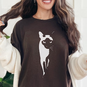 Siamesisk katt T-shirt: Minimalistisk elegant kattsilhuett T-shirt för siamesisk mamma och pappa - Modern kattälskare gåva