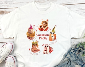 Vacation Pack Cat Comfort Colors T-Shirt - Funny Holiday Cats Tee, Christmas Cat Mom Gift, Cute Cat Lover Vacation Shirt