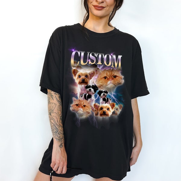 Custom pet portrait t-shirt, personalized gift for dog, cat or other pet owners and lovers - Tarot card, Comic book, Space, Retro 90s Styles