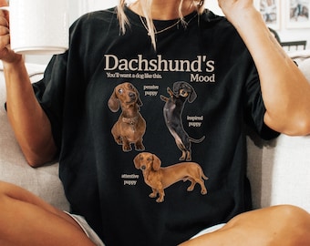 Dachshund Mood Comfort Colors T-Shirt - Funny Doxie Puppy Collage Tee, Wiener Dog Mom Dad Gift, Vintage Dog Lover Shirt