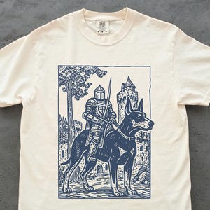 Knight Doberman Rider Vintage T-shirt, Retro 90s Graphic Tee Dark Art Medieval Funny Dog Meme Shirt, Doberman Mom Dad, Grimdark Gift