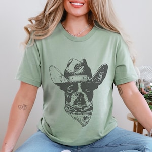 Boston Terrier Shirt - Retro Western Vintage Dog Cowboy Tee, Dog Mom or Dog Dad Gift, Country American Gentleman Ranch Boston Dog Lover Gift