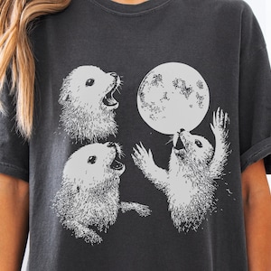 Three Baby Seal Vintage Graphic T-shirt, Retro Sea Dog Moon Tshirt, Seal Lovers, Cute Sea Dog Tee, Relaxed Washed Adult T, Fun Gifts