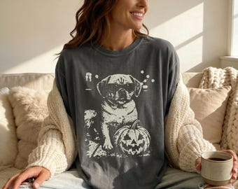 Comfort Colors® Puggle Halloween Shirt, Dog Lover Halloween, Spooky Puggle, Dog Mom Fall Top, Trick or Treat Cute Dog Tee