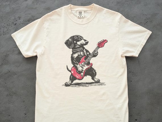 Rock Doxie Shirt – Vintage Dachshund Weenie Playing Guitar T-Shirt, Funny Wiener Dog Rocker Tee, Retro Music Lover Gift, Cute Sausage Vibes