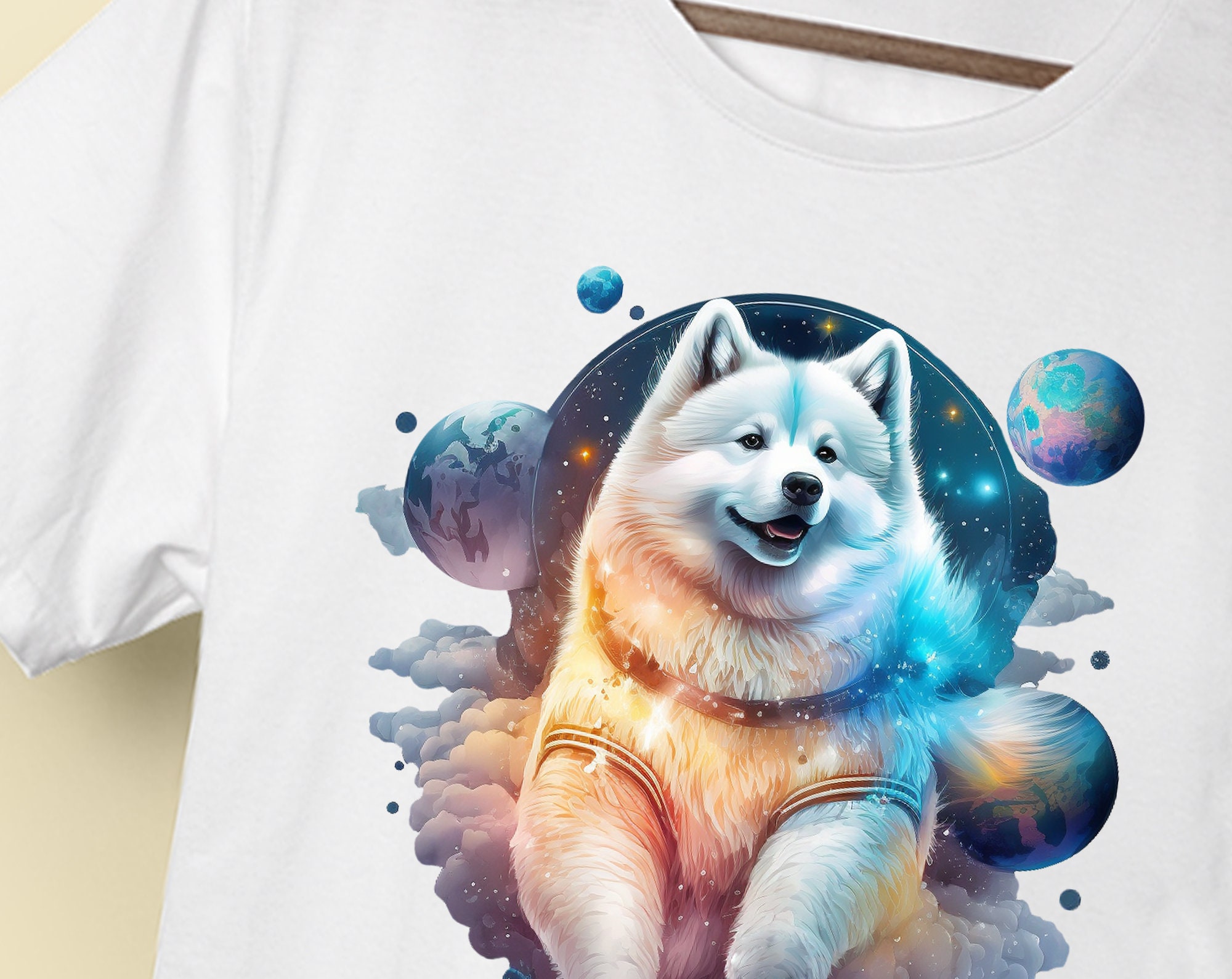 Little Astronaut Dog Print Mens Graphic Design Crew Neck T Shirt