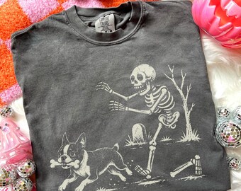 Comfort Colors® Halloween Boston Terrier Shirt, Halloween Dog Shirt, Funny Boston Terrier Tee, Funny Halloween Shirt, Skeleton Tee, Spooky