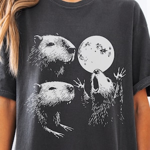 Three Capybara Vintage Graphic T-shirt, Retro Capybara Moon Tshirt, Capybara Lovers, Funny Capybara Tee, Oversized Washed Tee, Capybara Gift