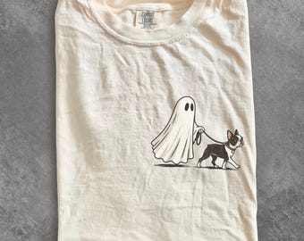Comfort Colors® Boston Terrier Ghost Shirt, Boston Terrier Halloween Shirt, Cute Boston Terrier Halloween Shirt, Bostie Ghost Shirt, Fall