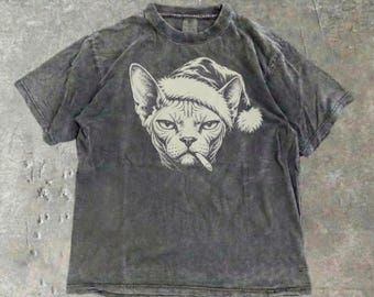 Comfort Colors® Sphynx Cat Bad Santa Shirt, Christmas Sphynx Mom Gift, X-Mas Sphynx Tee, Merry Christmas Cat Owner Gift, Sphynx Santa Hat